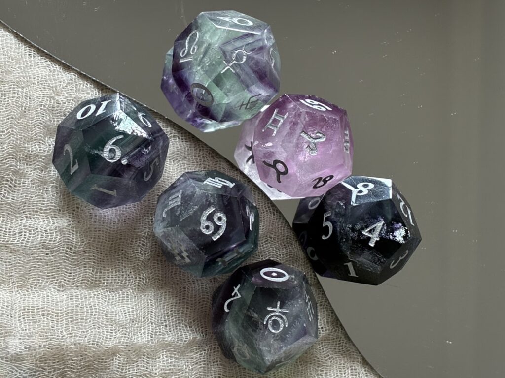 Premium crystal astrodice set with constellations symbols for astrology reading