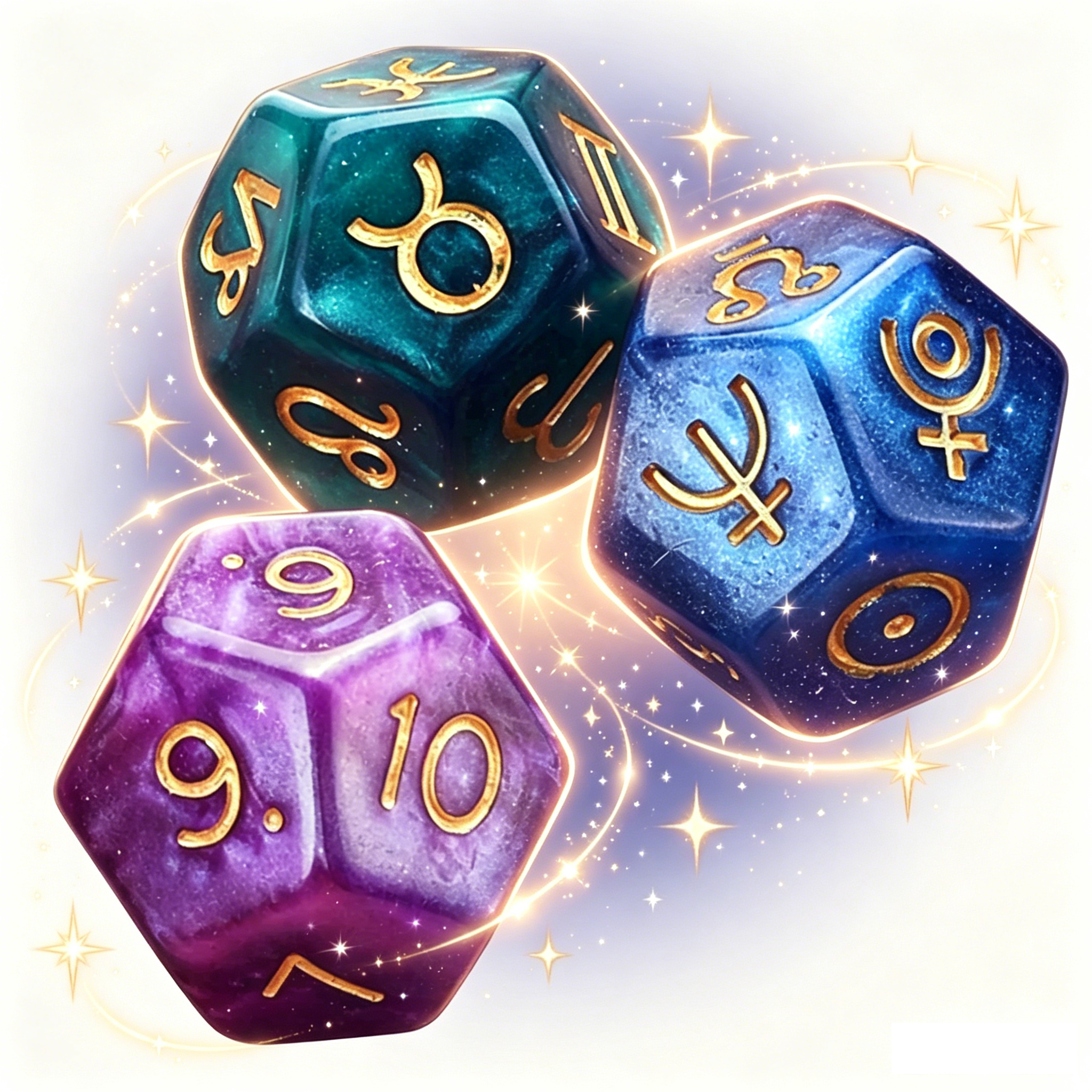 Beautiful magical astrology dice set with constellations background for online reading